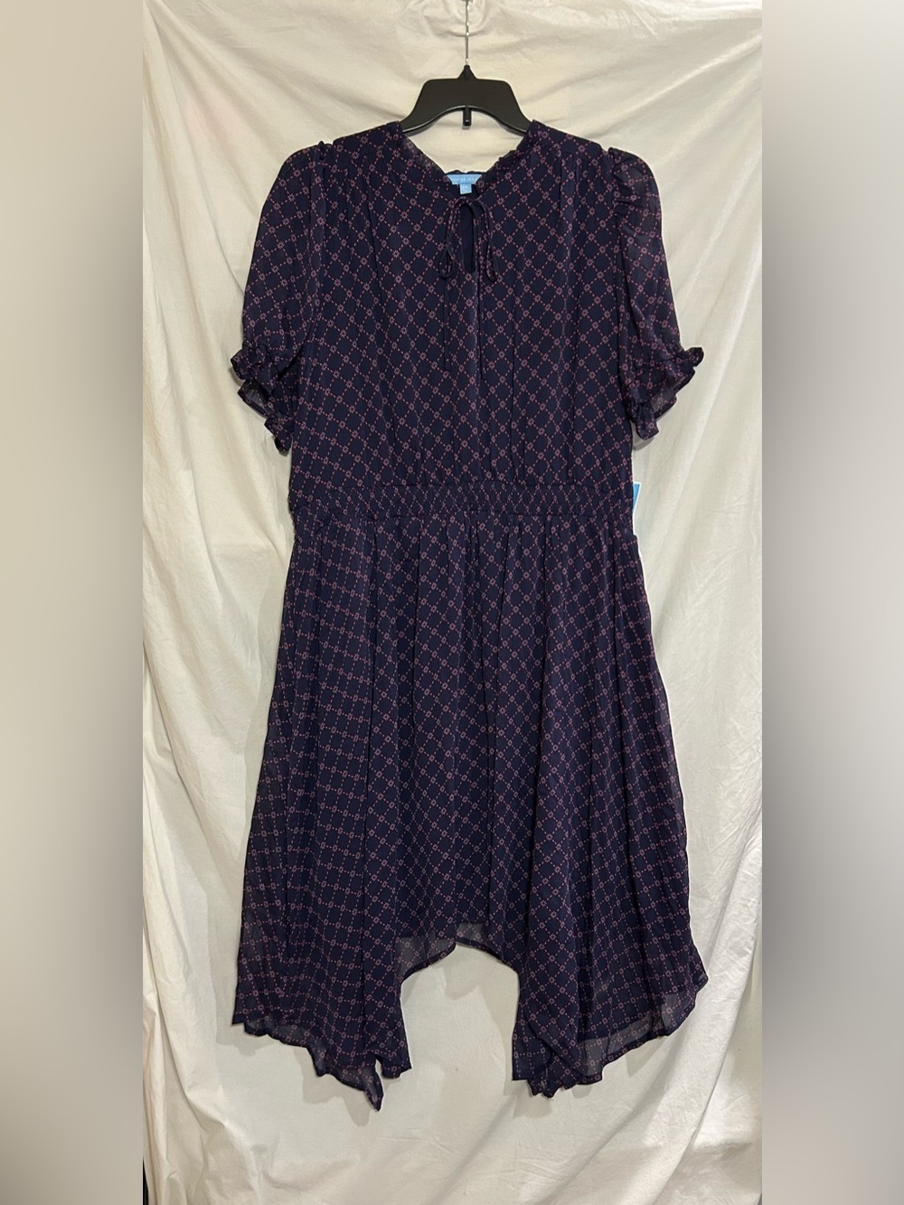 Draper James Womens XXL Blue Pink Geometric Elbow Sleeve Bandana Hem Dress NWT